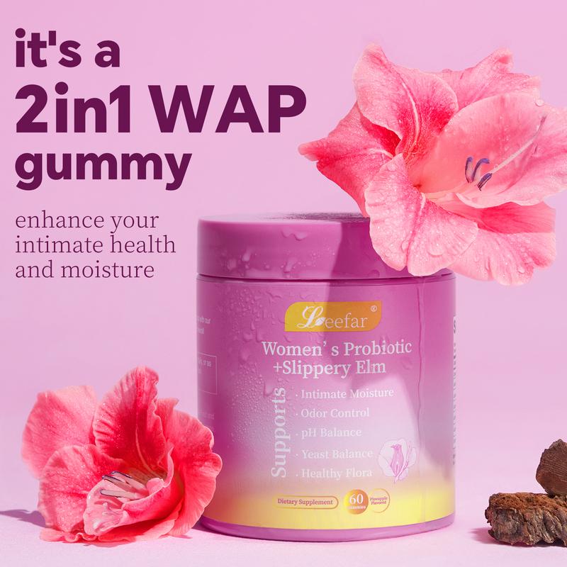 Juicy Feminine Probiotics Gummies- All in One Solution with Slippery Elm and Prebiotics