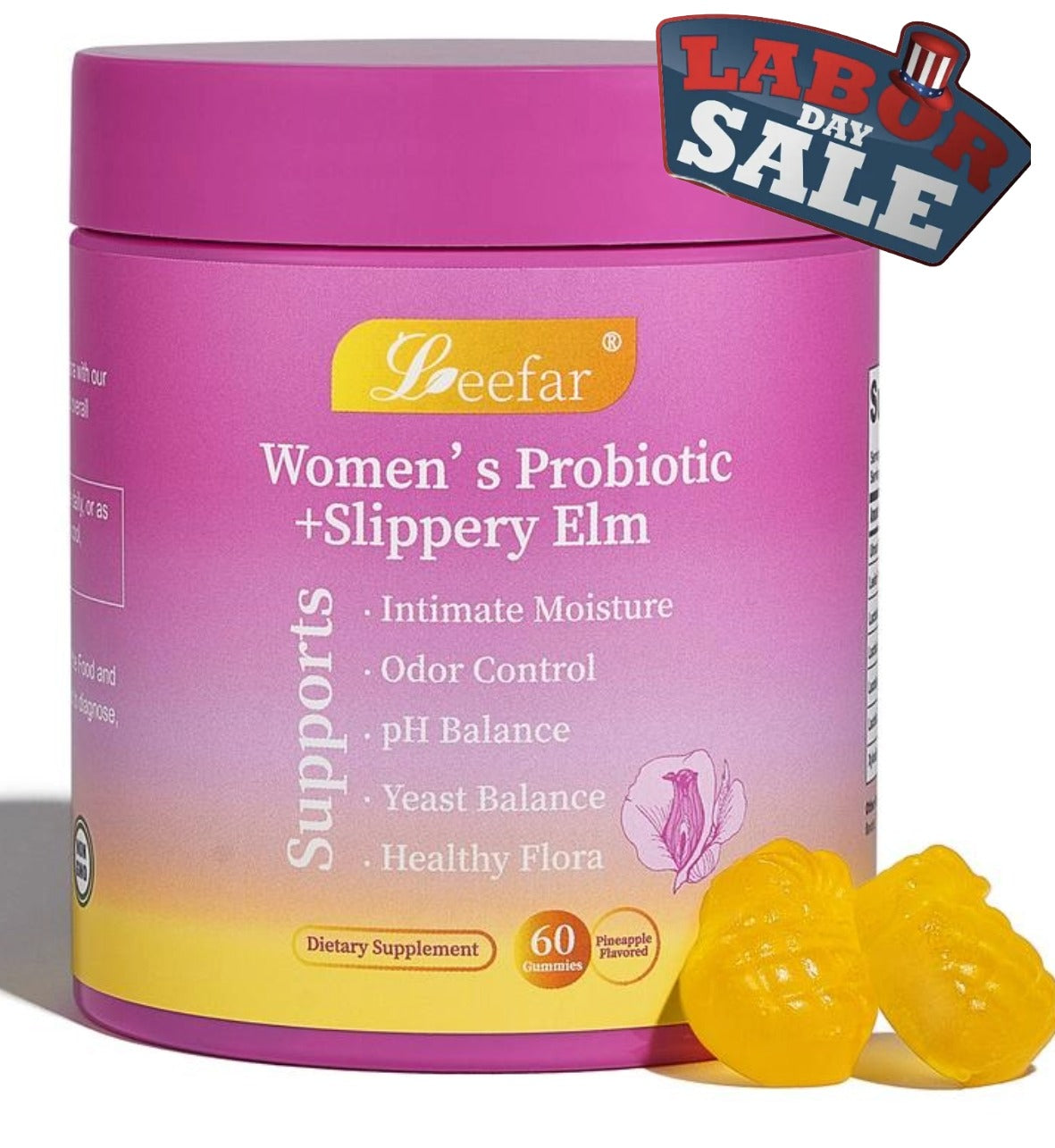 Juicy Feminine Probiotics Gummies- All in One Solution with Slippery Elm and Prebiotics